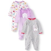 Wonder Nation Baby Girl Inverted Zipper Sleep 'N Play Pajamas, 3-Pack