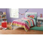 Your Zone Pink Rainbow Stripe Twin Bedding Set for Kids, Machine Wash, 5 Pieces